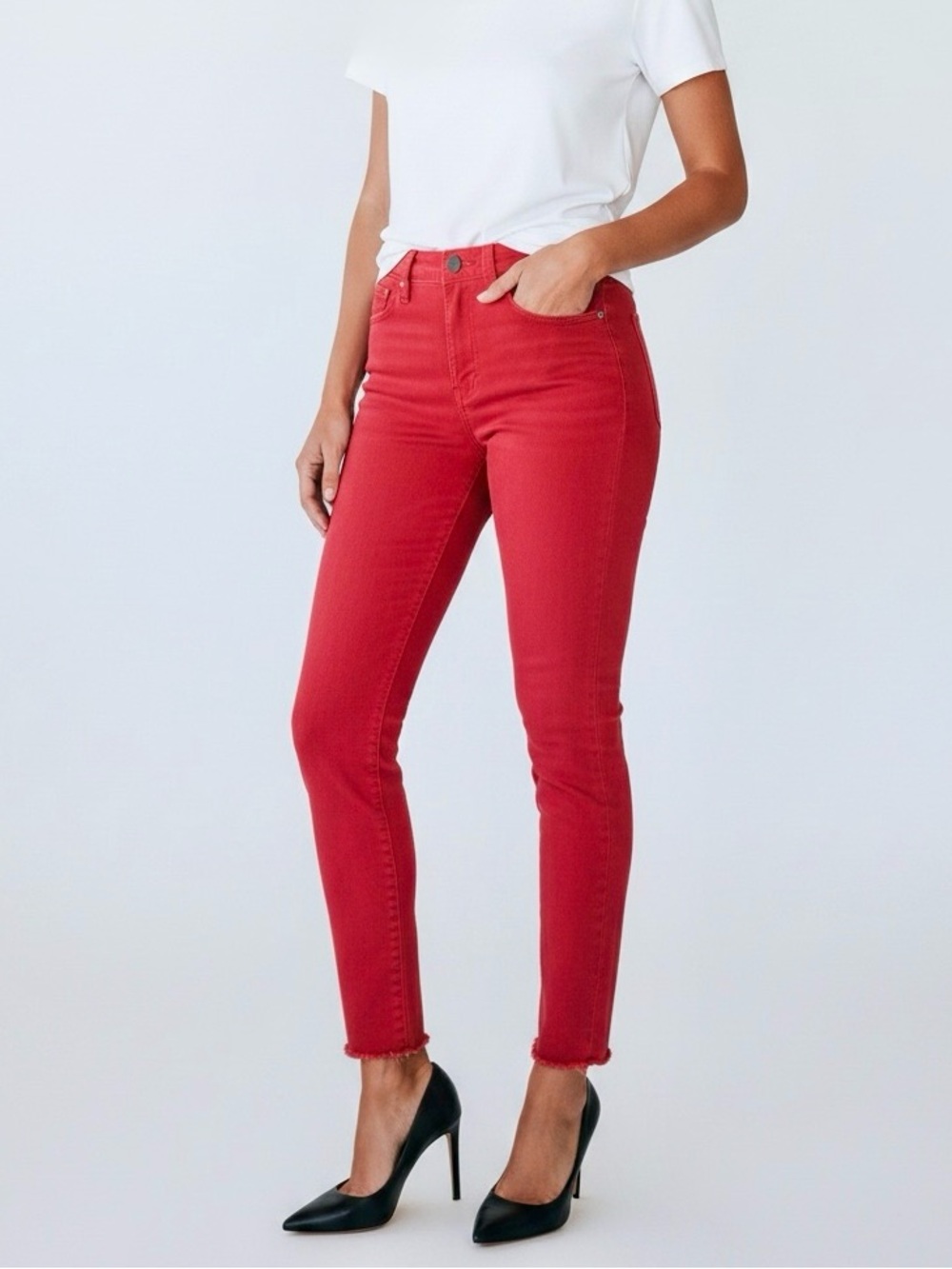 FRAME Le High Skinny Red Denim Jeans Women’s Size 27 Raw Hem, Casual, Preppy